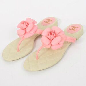 Chanel 37 US 7 shoes sandals slides flip flops camellia pink jelly rubber thong
